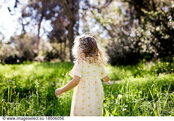 Two Year Old Walking Through Field on Sunny Day in San Diego