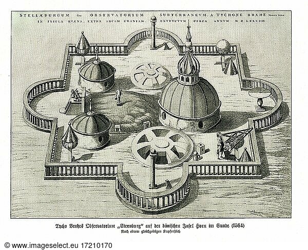 Tycho Brahe's Sternburg Observatory on the Danish island of Ven im Sunde  1584  After a contemporary copper engraving