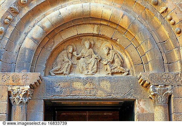 Tympanum of the portal of the former Romanesque Benedictine monastery of Sant Pau del Camp  Barcelona  ??Catalonia  Spain