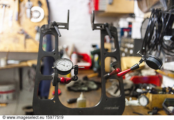 Tyre pressure gauge in bike shop