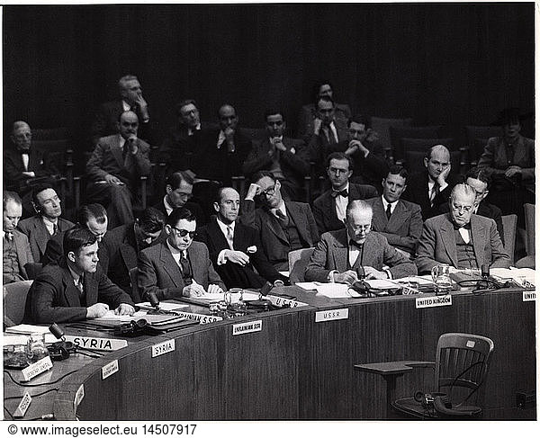 U.N. Delegate Sir Alexander Cadogan of Great Britain Offers Arms Embargo  United Nations  Lake Success  New York  USA  May 27  1948
