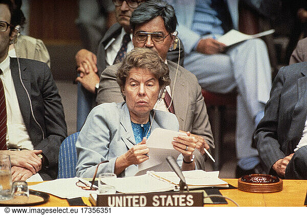 U.S. Ambassador to the United Nations Jeane Kirkpatrick  United Nations General Assembly  New York City  New York  USA  Bernard Gotfryd  June 1981