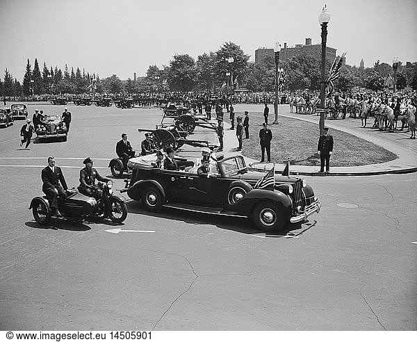 U.S. President Franklin Roosevelt and King George V in Automobile Leaving Union Station for White House  Washington DC  USA  Harris & Ewing  June 8  1939