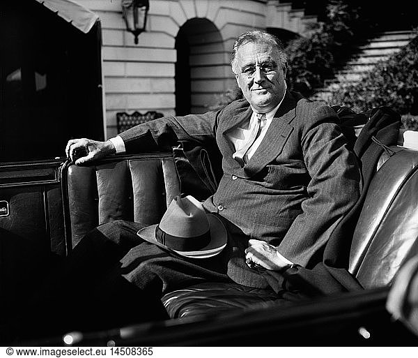 U.S. President Franklin Roosevelt  Portrait Sitting in Car  Washington DC  USA  Harris & Ewing  1936