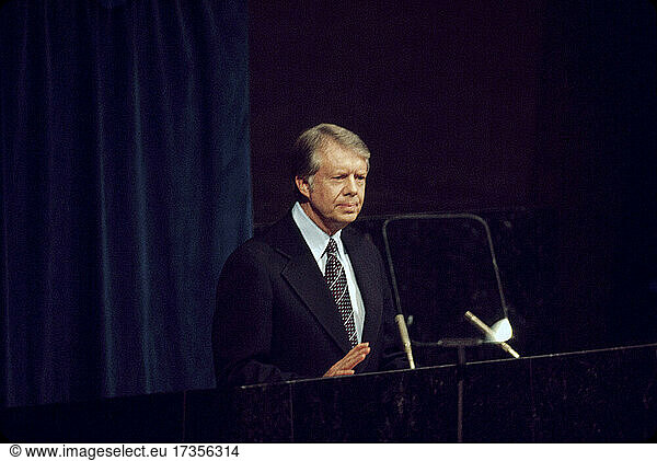 U.S. President Jimmy Carter addressing General Assembly  United Nations  New York City  New York  USA  Bernard Gotfryd  October 4  1977