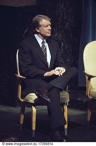 U.S. President Jimmy Carter  full-length seated Portrait  United Nations  New York City  New York  USA  Bernard Gotfryd  October 4  1977