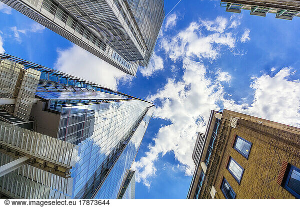 UK  England  London  Clouds over tall skyscrapers