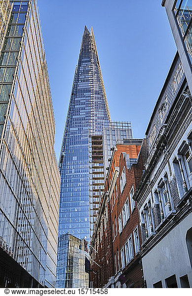 UK  England  London  Low angle view of Shard skyscraper