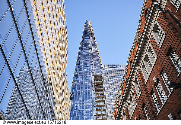 UK  England  London  Low angle view of Shard skyscraper