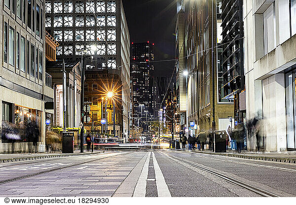 UK  England  Manchester  Long exposure of city street at night
