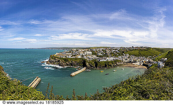 UK  England  Port Isaac  View of coastal town in spring