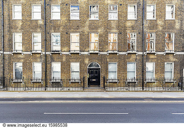 UK  London  Brick buildings in empty street during curfew in Bloomsbury neighbourhood