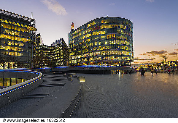 UK  London  modern office buildings at sunset