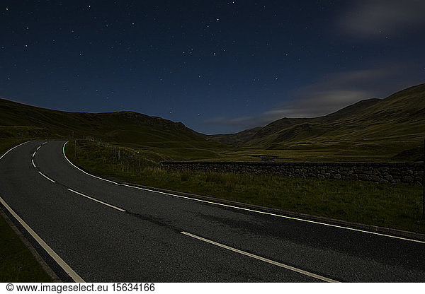 UK  Scotland  Glenshee  empty country road at night