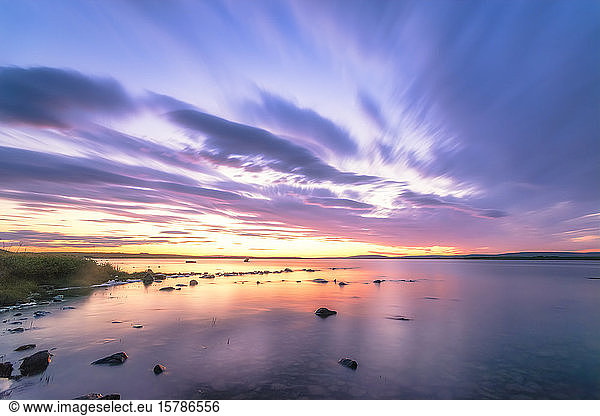 UK  Scotland  Mainland  Long exposure of Loch of Harray at purple sunset
