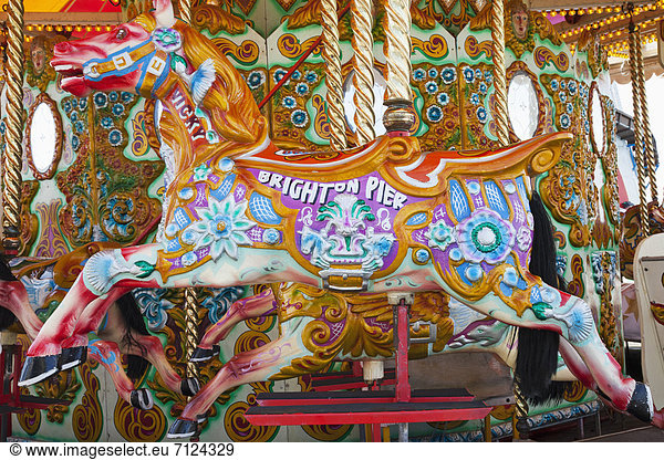 UK  United Kingdom  Europe  Great Britain  Britain  England  East Sussex  Sussex  Brighton  Brighton Pier  Carousel  Merry-go-round  Horse  Horses  Tourism  Travel  Holiday  Vacation