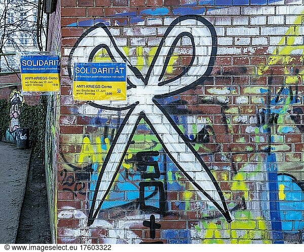 Ukraine conflict  call for an anti-war demonstration  wall with graffiti  Berlin  Germany  Europe