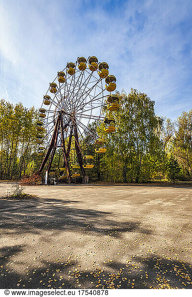 Ukraine  Kyiv Oblast  Pripyat  Abandoned Ferris wheel in Pripyat Amusement Park