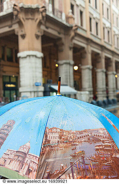 Umbrella depicting Italian landmarks  Florence  Italy