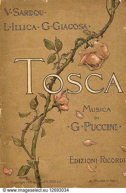 Umschlag des Librettos der Oper Tosca von Giacomo Puccini  1899.
