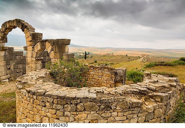 UNESCO World Heritage Site. Archeological site roman ruins of Volubilis. Morocco  Maghreb North Africa.