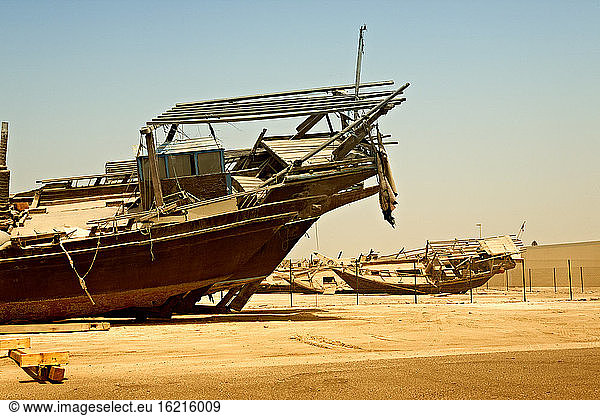 United Arab Emirates  Abu Dhabi  Old fishing boat at harbour