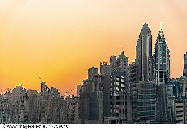 United Arab Emirates  Dubai  Dubai Marina skyline at sunset