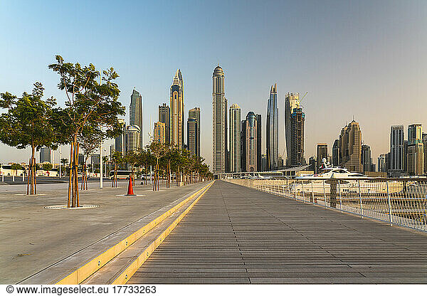 United Arab Emirates  Dubai  Dubai Marina with tall skyscrapers in background