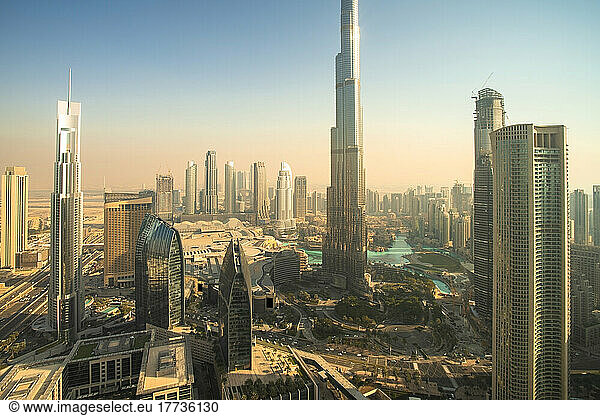 United Arab Emirates  Dubai  View of Burj Khalifa and surrounding cityscape
