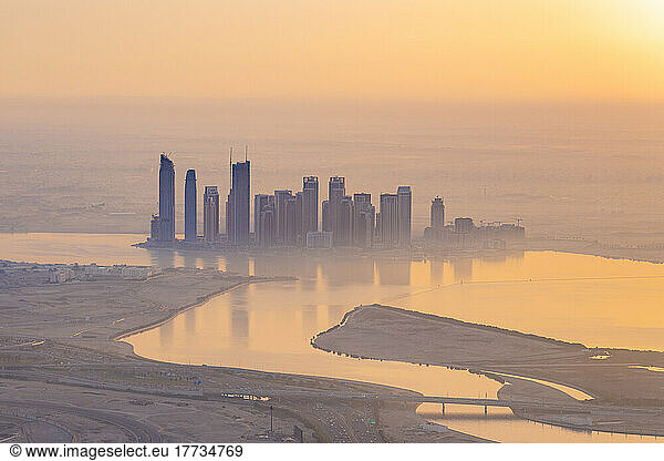 United Arab Emirates  Dubai  View of Dubai Creek at foggy sunrise