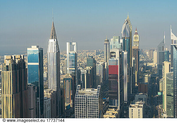 United Arab Emirates  Dubai  View of tall downtown skyscrapers