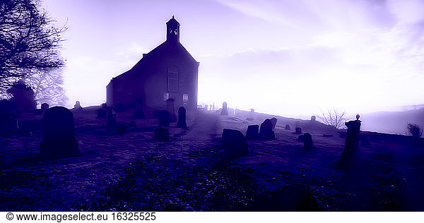 United Kingdom  Scotland  Fife  church  graveyard  fog