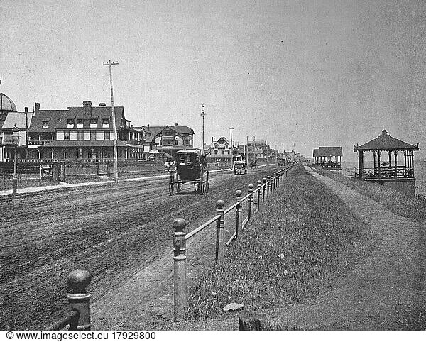 United States of America  The Ocean Avenue in Long Branch  is a beach side city in Monmouth County  New Jersey  United States  United States of America  The Ocean Avenue in Long Branch  is a beach side city in Monmouth County  United States  ca 1880  historical  digital reproduction of an original 19th century artwork  original date unknown  North America