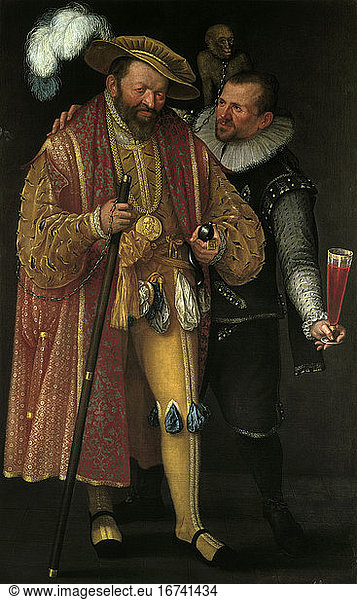 Unknown Dutch painter  circa 1600. “Two Fools . On canvas  175.5 × 109cm.
Inv. Nr. GG 2773
Vienna  Kunsthistorisches Museum.