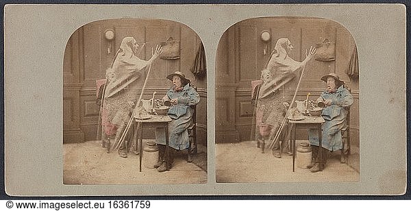 Unknown.The Ghost in the Stereoscope  ca. 1851–1861.Albumen silver prints from glass negatives with applied color.Inv. Nr. 1982.1182.1284New York  Metropolitan Museum of Art.