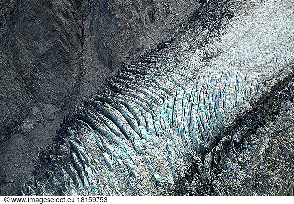 Upclose Birds eye view of Fox Glacier
