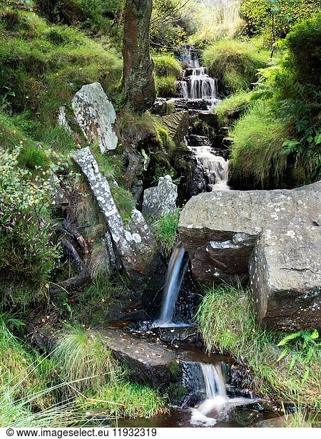 Upper Part of Bronte Waterfall at Bronte Bridge near Haworth West Yorkshire England.