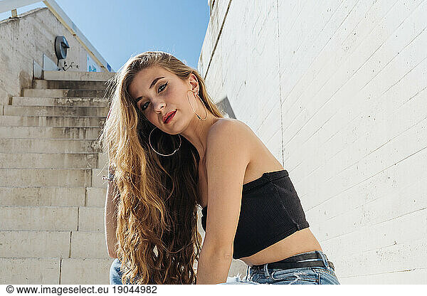 Urban Stylish Beautiful Girl Looking At Camera.