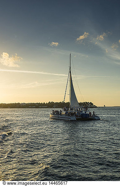 USA  Florida  Key West  Sailing boat with tourists at sunset