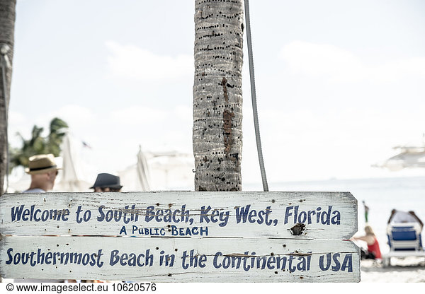 USA  Florida  Key West  sign at the beach