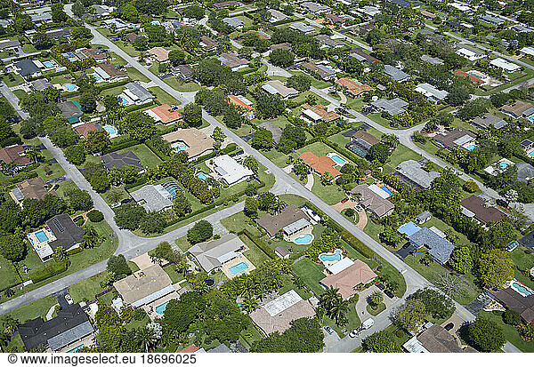 USA  Florida  Miami  Aerial view of suburban neighborhood in summer