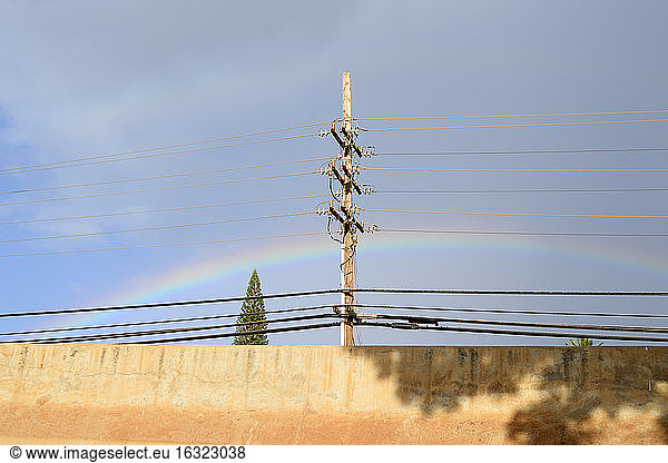 USA  Hawaii  Maui  Lahaina  rainbow behind power pylon