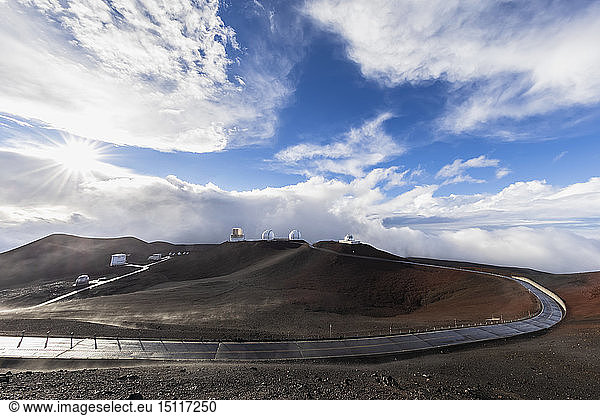 USA  Hawaii  Mauna Kea volcano  access road and telescopes at Mauna Kea Observatories