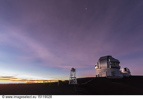 USA  Hawaii  Mauna Kea volcano  telescopes at Mauna Kea Observatories before sunrise