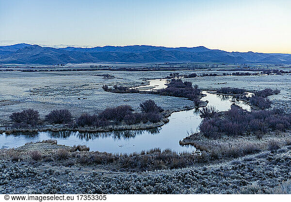Usa  Idaho  Sun Valley  Landscape with creek at Silver Creek Preserve at down