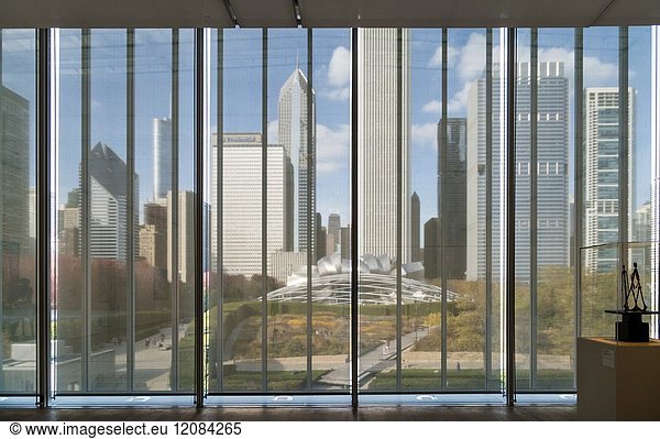 USA  IL  Chicago  Art Institute. View of Chicago skyline from the Art Institute. Preeminent art gallery in the city.