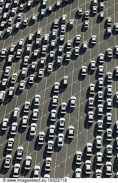 USA  Maryland  Aerial photograph of cars lined up for shipment from the Port of Baltimore