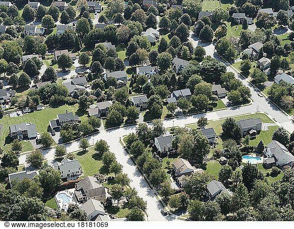 USA  Maryland  Aerial view of suburban community in Montgomery County