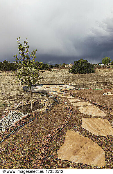 Usa  New Mexico  Santa Fe  Home renovation in desert garden