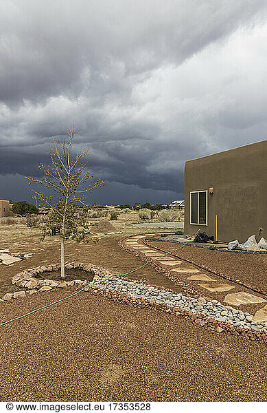 Usa  New Mexico  Santa Fe  Home renovation in desert garden